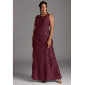 Azazie Whilhelmina Cabernet Mermaid Lace Chiffon Dress Women's Custom Size 18